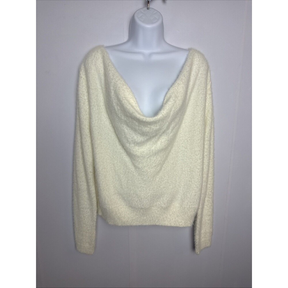 Lulus Womens White Fuzzy Cowl Neck Sweater Med Feminine Quite Luxury Old Money